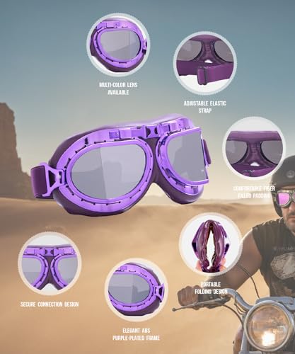 CRG Sports Motorcycle Goggle Vintage Aviator Pilot Style Motorcycle Cruiser Scooter Goggle for Man,Women, Adult