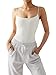 SUUKSESS Women Sexy Square Neck Thong Bodysuits Sleeveless Backless Cami Body Suits Top (White, M)