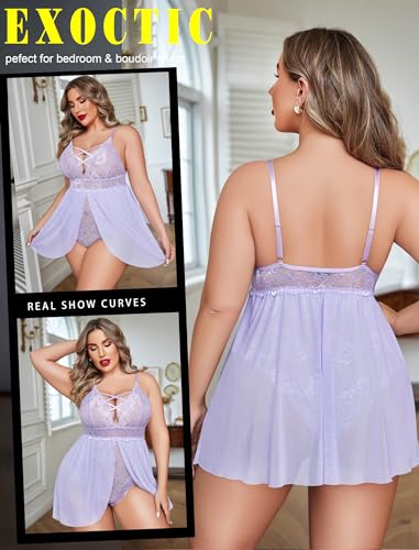 Image of Avidlove Plus Size Babydoll Womens Snap Crotch Lingerie V Neck Lace Nighty Sleepwear L-5XL