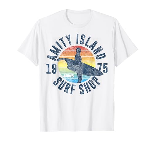 Image of Jaws Amity Island Surf Shop 1975 Retro Logo T-Shirt