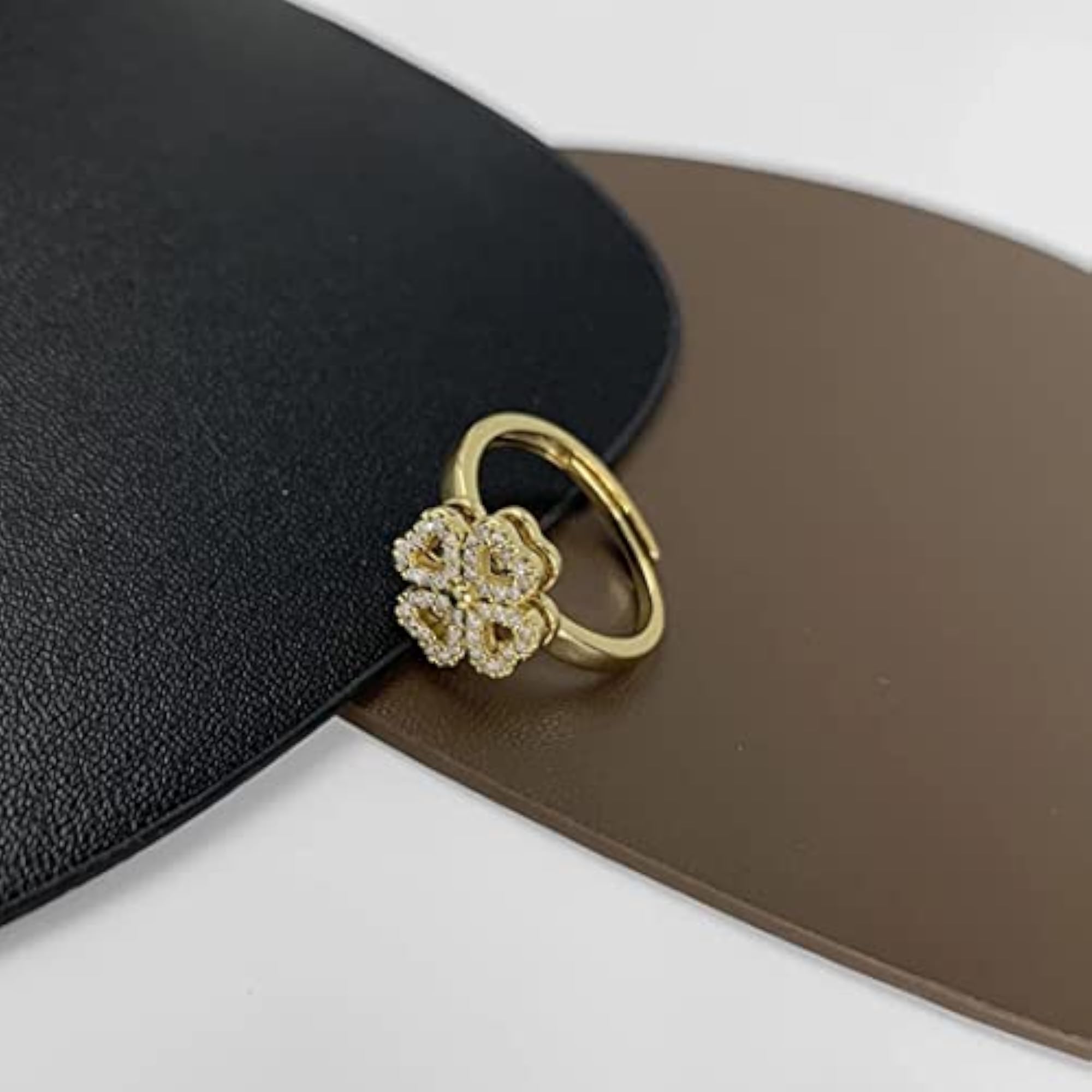 Rotating Cubic Zirconia Studded Adjustable Clover Ring