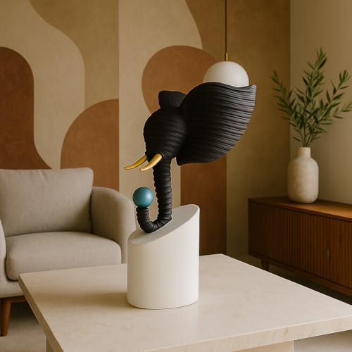 Image of Xtore Elegant Spiral Seashell Decorative Elephant Figurine | Modern Home Accent with Gold Tusks and Blue Pearl Finish - (Pack of 1, Black)
