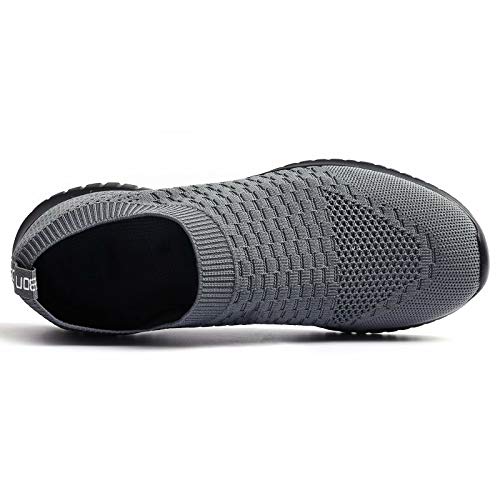 Konhill Men's Athletic Walking Shoes - Lightweight Casual Knit Slip On Sneakers 8 Us Dark Grey/Black,Label 41 #TOP5