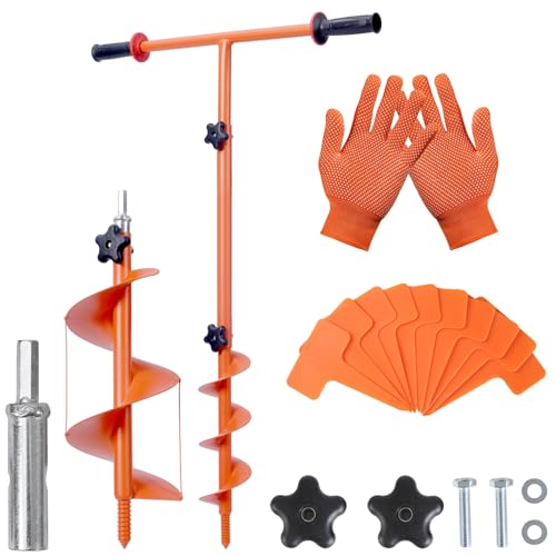 2026 Hand Auger Post Hole Digger Kit 25.540in Manual Auger Post Hole Digger with 3.95 & 5.9 Auger Fence Post Digger Garden Hole Digger Tool for Bulbs Trees Plants Umbrella Fence Posts