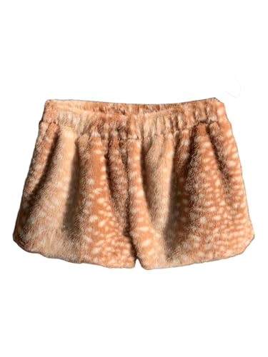 MakeMeChic Womens Deer Print Faux Fur Micro Shorts Low Waist Straight Leg Shorts Brown X-Small