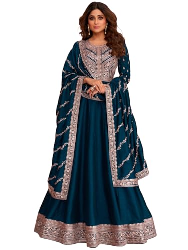 Image of Girl's Fashion Hub's Anarkali Gown with duaptta Set for Women, Chinon Silk Fabric || Ethnic Gown for Women