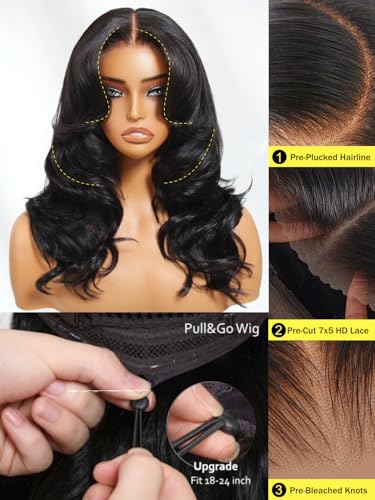 Image of Sunber Body Wave Pre Cut 7x5 Lace Front Wig Human Hair 180% Density 18inch