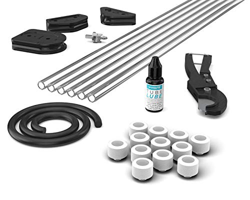 PrimoChill Complete Hardline Water Cooling Starter Kit – 14mm PETG Tubing with Cuttter, 12 Fittings, Bending Jigs + Bend Cord & Free Rigid Finishing Bit - Sky White