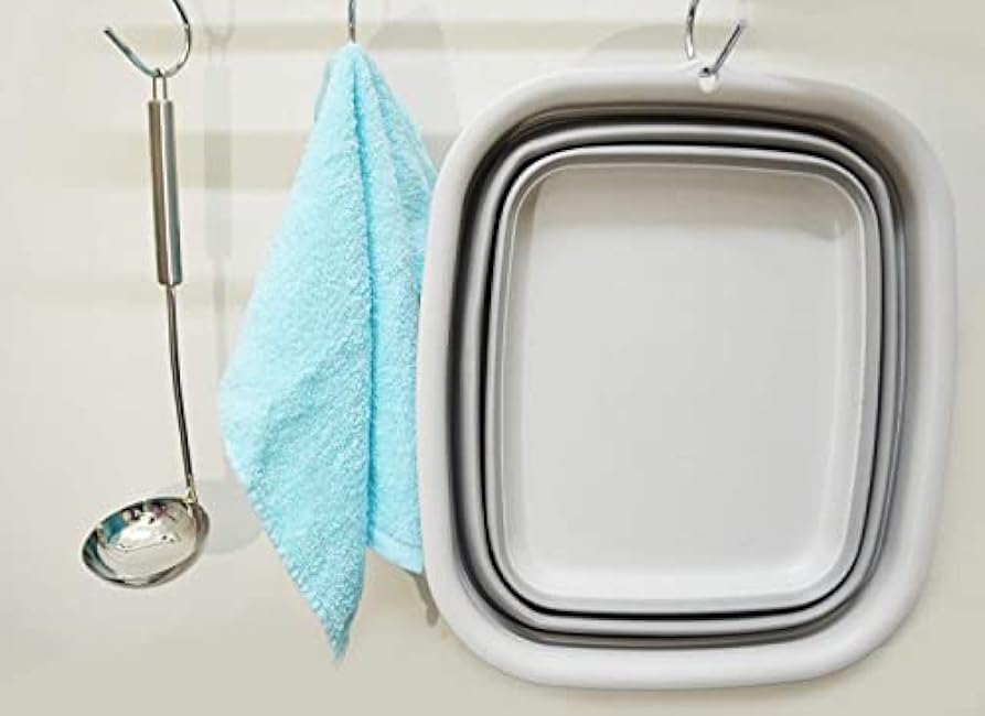 SAMMART 7.7L (2 Gallon) Collapsible Tub - Foldable Dish Tub - Portable Washing Basin - Space Saving Plastic Washtub (Grey, S)