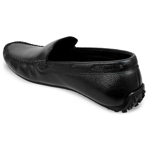 Image of Allen Cooper Men's Black Genuine Leather Loafers |Slip-On Formal Shoes | Comfortable Office Moccasins for Men