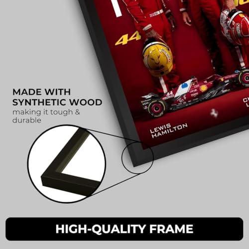 Image of Ferrari F1 Poster | Lewis Hamilton & Charles Leclerc Framed Ferrari F1 Car A4 Sized (31 x 23 cm) | Lewis Hamilton Poster | Ferrari Car Frame Posters for Wall, Gift for Boys, Formula 1 Frames | Formula 1 Framed (F 015)