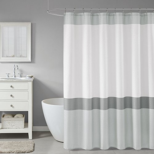 Comfort Spaces Bathroom Curtain Modern Water Repellent-Gray Color Block Waffle Printed Polyester Shower Curtain-72 x 72