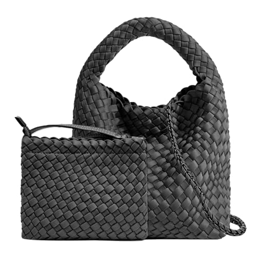 OUYGZOU Fashion Tote Satchel Ladies Woven Hobo Handbags Adjustable Shoulder Bucket Bag Top-handle with Purse for Women (Grey) by OUYGZOU - Used condition - US$36.47