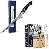 DRAGON RIOT Messerset mit Block - 14-TLG Selbstschärfender Messerblock im Paket Filetiermesser Fisch - Profi Fischmesser