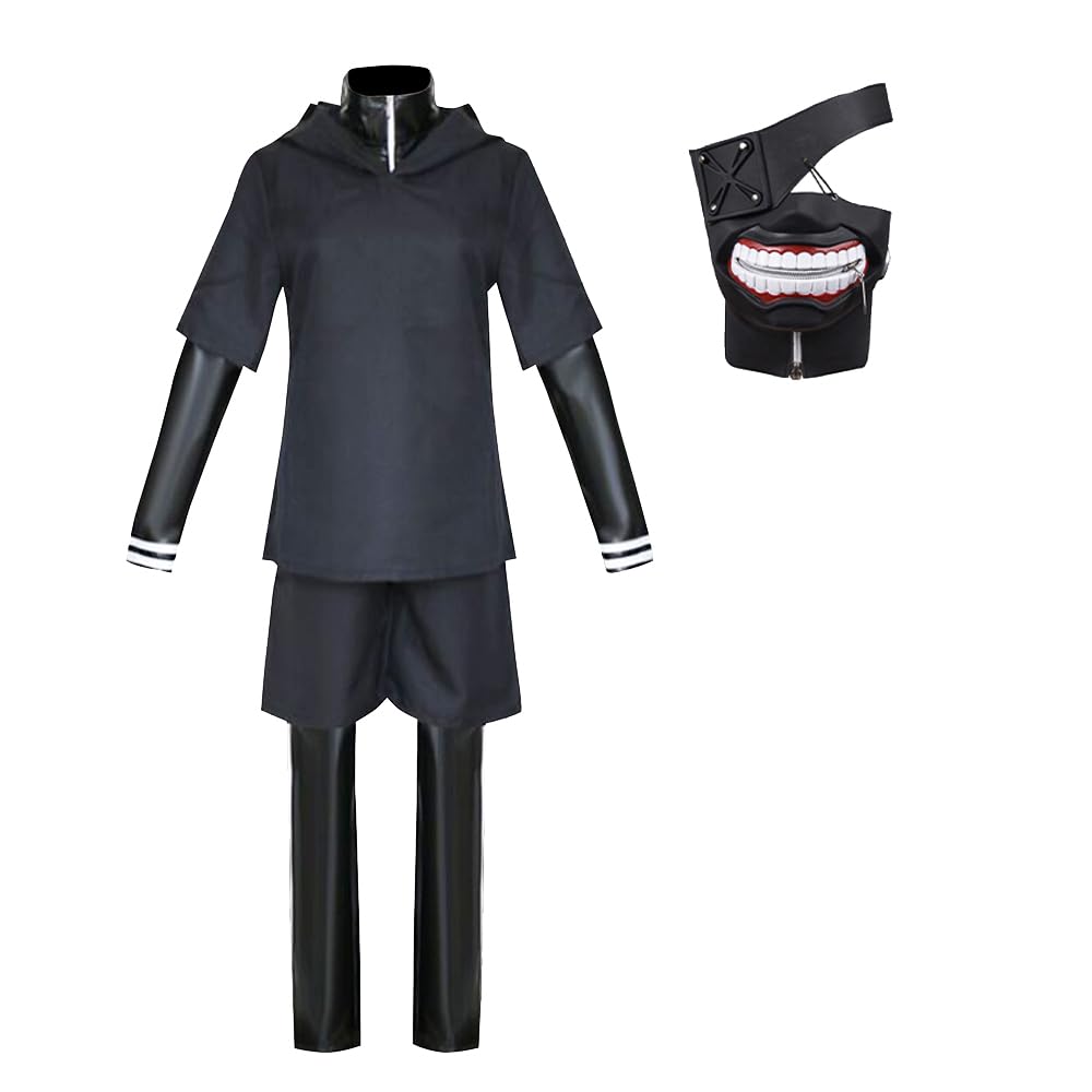 Tongyundacheng Ken Kaneki Full Cosplay Costume Anime Character Fight Uniform Ken Kaneki Mask Carnival Performance Outfits Halloween Anime Dress up for Men