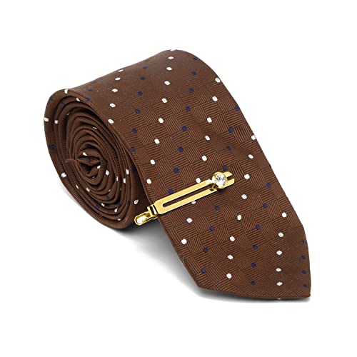 Image of LOUIS STITCH Mens Silk NeckTie Golden Tiepin Gift Combo Set With Pocket Square Cufflinks Brooch Tie Golden Tiepin (Suit Accessories) (Britain)