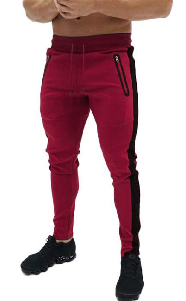 Huixin Męskie spodnie dresowe slim fit spodnie sportowe fitness spodnie rekreacyjne chłopięce spodnie dresowe w paski spodnie dresowe joggery, Czerwony, M