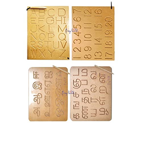 Image of JOYLAND Cursive Capital Small Numbers Tamil Vowel & Consonant Writing Practice Wooden Tracing Boards Educational Toys for Kids with Dummy Pencil Letter Educational Slate Baby- (Tamil Set-4)