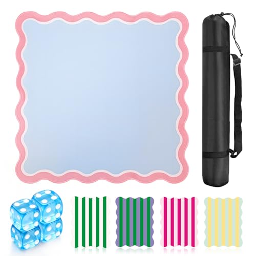 ZWFCGMMBC 22 in Mini Mahjong Mat for Travel Portable Mahjong Game Mat with 4 Pcs Mahjong Tile Shufflers Non-Slip Rubber Backing Foldable Surface & Carry Bag(Blue)