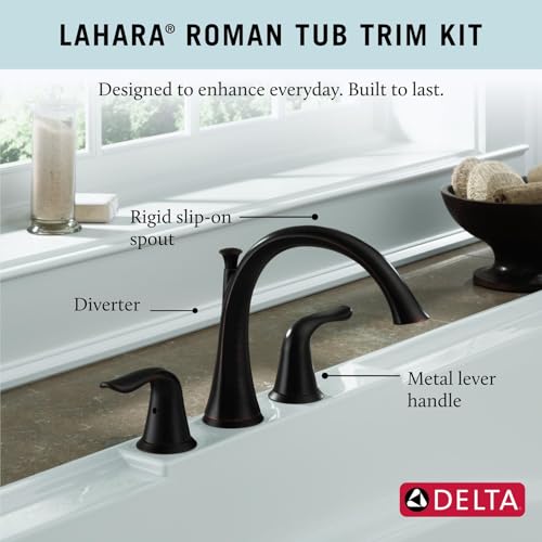 Delta Faucet Lahara Roman Tub Trim - Deck Mount Tub Faucet - Bath Trim Kit with Rigid Spout - 2-Handle Bathtub Fixture - Venetian Bronze, T2738-RB (Rough Sold Separately) - image 3