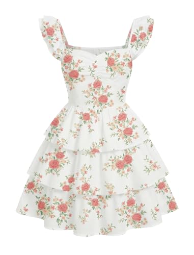 EXARUS Girls Floral Dress Easter Summer Ruffle Swing Flowy Padded