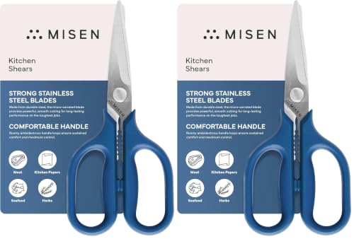 Image of Misen Heavy Duty Kitchen Shears - Comfortable Ambidextrous Scissors for Meat, Poultry, Herbs & More - Easy to Clean - German Stainless Steel - Small | Blue (Pack of 2)