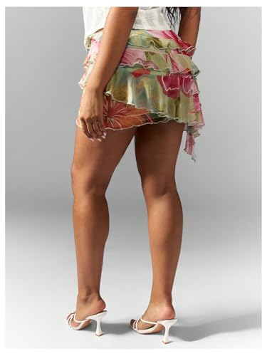 Women's Boho Tropical Floral Mini Skirts Bodycon Ruffle Layered Skirt Beach Vacation Outfit3