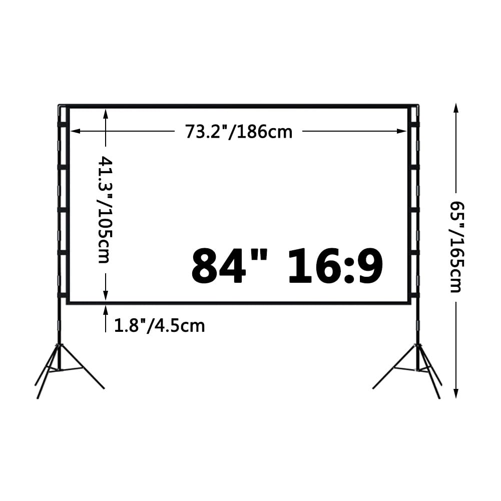 Schermo di Proiezione Pieghevole per Esterni 4K Ultra HD, Schermo di Proiezione Mobile da 84/100/120 Pollici con Supporto per Campeggio, Feste(84"(16:9))