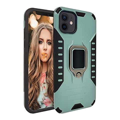 MODOS LOGICOS Case for iPhone 12 / iPhone 12 Pro 6.1”, Dual Layers Shockproof Protective Phone Case with Built-in 360 Metal Rotating Ring Kickstand, Working with Any Magnetic Car Mounts - Green Cover