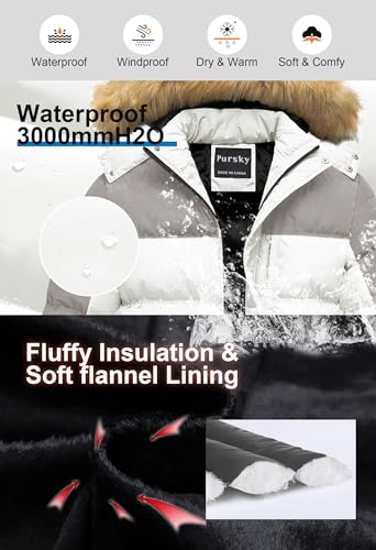 Image of Pursky Men's Puffer Jacket Waterproof Winter Bubble Coats Ski Parka Fur Hooded