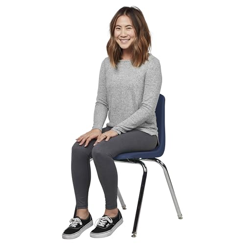 Image of FDP 18 inch School Stack Chair,Stacking Student Seat with Chromed Steel Legs and Swivel Glides for Classroom, Homeschool or Office - Navy, 11561-NV