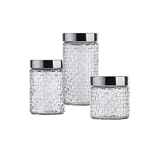 Conjunto de Potes de Vidro com Tampa Inox Rattan 3 Peças Euro Transparente