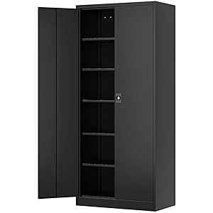 Metal Storage Cabinet-71” Tall Steel File Cabinets with Lockable Doors and Adjustable Shelves-Black Steel Storage Cabinet for Home,Kitchen, School, Office, Garage