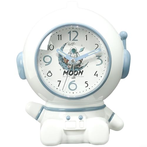 Glewi Reloj despertador de astronauta para niños con doble timbre, silencioso, movimiento de cuarzo, bonita decoración de escritorio (B)