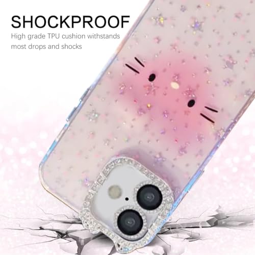 Image of mobistyle Designed for iPhone 16,Cute Sparkling Cat Pattern Camera Protection Back Cover Case for Women Girls | iPhone 16,Pink |