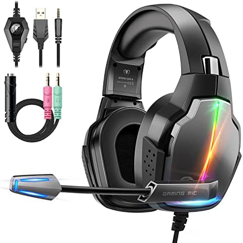 CamDive Gaming Headset for PS4 PS5 PC Xbox One, 3D Stereo Sound PS5 Headset, Noise-Cancelling Over Ear Gaming Headphones with Mic for Switch Laptop Mobile