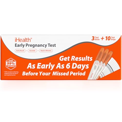 iHealth Early Detection Pregnancy Test Kit: 3 Test Sticks +10 Strips & 10 Cups | 99% Accurate Home HCG Tests, Results 6 Days Sooner, 10mIU/mL Sensitivity