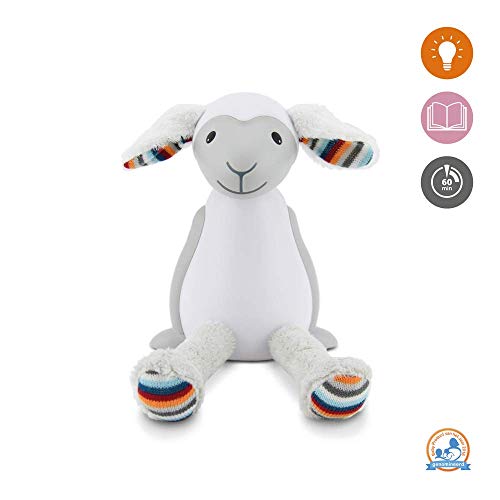 Kids Portable Reading Night Light Toy - Grey Bedside Reading Lamp, Auto Shut-Off, Adjustable Brightness, Cordless - Fin The Sheep by Zazu Kids - Thumbnail 3