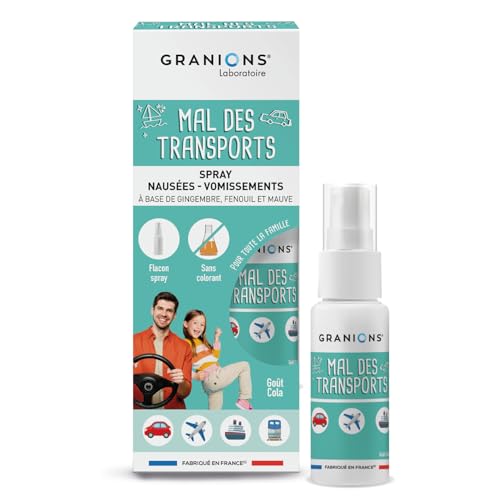 GRANIONS - Spray Mal des Transports Enfant et Adulte - Contre Nausées et Vomissements - Voyage Voiture Enfant - Complément Alimentaire au Gingembre Fort Dosage - Spray Contre Nausée - 20 mL
