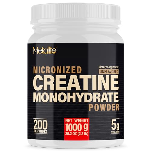 METALIFE 100% Pure Creatine Monohydrate Powder 200 Servings Micronized Powder Muscle Growth Unflavored Ideal for Athletes & Fitness Enthusiasts Third Party lab Tested Vegan 1000 g
