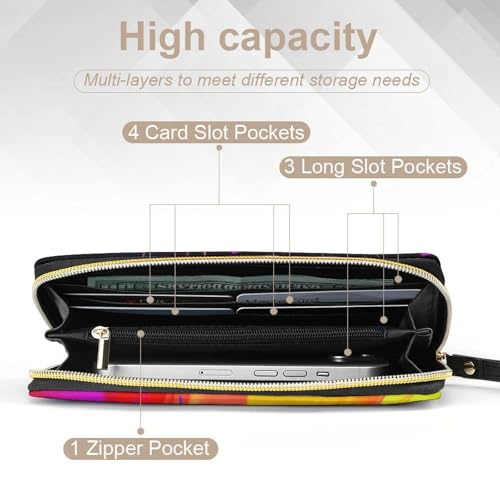 Colorful SplashPrint Long Wallets PU Leather Clutch Purse Card Holder Wallet, with Wristlet Zip Around Long Wallet for Women & Men4