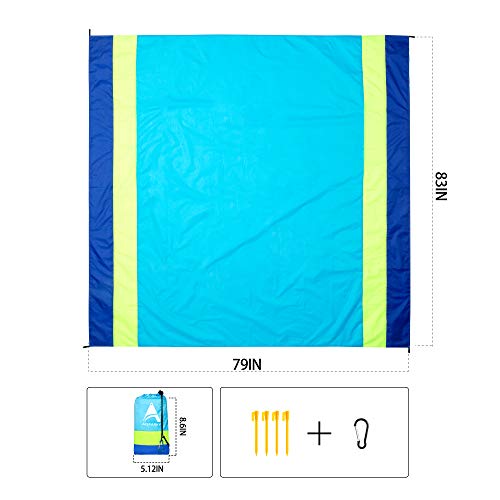 Image of Beach Blanket, Beach Mat Outdoor Picnic Blanket Compact for 4-7 Persons Water Proof and Quick Drying Beach Mat Mady by Premium Nylon Pocket Picnic Sheet for Outdoor Travel ( 78 inch X 81 inch)