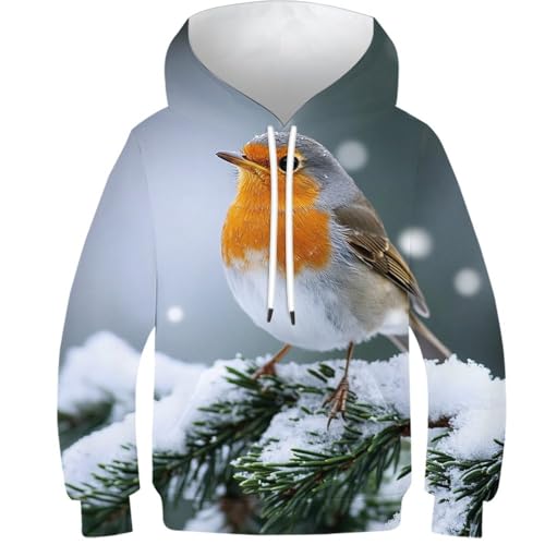Sweat à capuche 3D pour enfants pull chaud anti-décoloration motif oiseaux