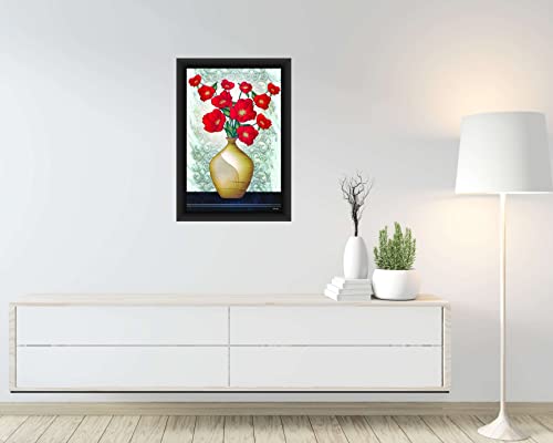 Image of Colourful Flower Vase Wall Frame Painting for Living Room Wall Decoration Home Decor (Red)