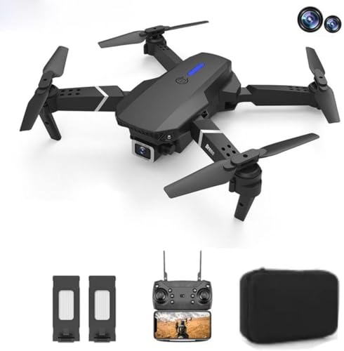 E88 Drone with Dual Camera Drone For Adult Folding Remote Control Aircraft With Wifi Fpv Live Video With Storage Bag App Control (BLACK 2Camera &2 Batteries)