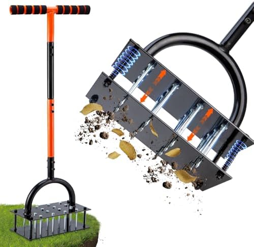 Self Propelled Aerators for Lawns: Which One Will Transform Your Yard? 8 Bluesea Lawn Aerator Tool - 16 Iron Spikes with Ergonomic T-Handle, Automatic Dirt Clean for Soil Loosening & Yard Aeration, Manual Metal Grass Aerator (Black - Orange)