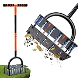 Bluesea Lawn Aerator Tool - 16 Iron Spikes with Ergonomic T-Handle, Automatic Dirt Clean for Soil Loosening & Yard Aeration, Manual Metal Grass Aerator (Black - Orange)