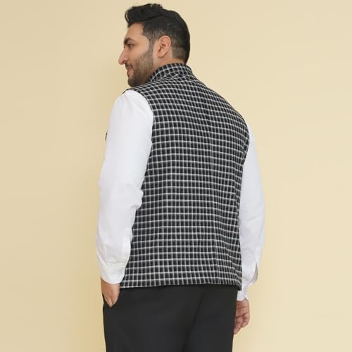 Image of JOHN PRIDE Plus Size Men Checked Tweed Black Nehru Jacket (JPNJ7513 Black)