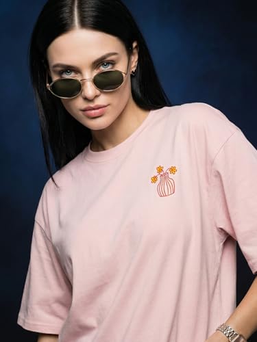Image of JUNEBERRY Pure Cotton Oversized Drop Shoulder T-Shirt for Women | Front & Back Print, Half Sleeve, Baggy Fit, Round Neck | Sizes S-XXL