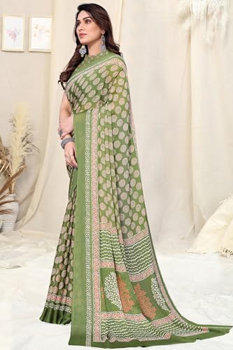 Image of MIRCHI FASHION Saree for Woman | Chiffon Block Printed Lightweight Daily Wear Sarees with Blouse